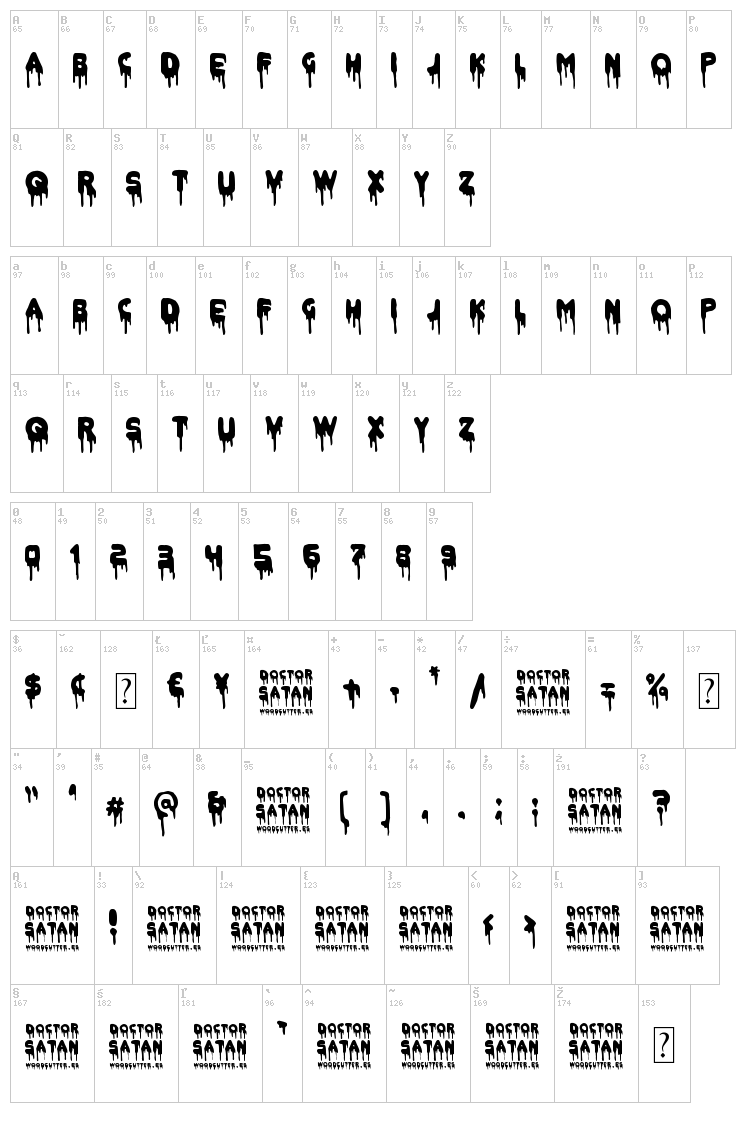 Doctor Satan font map
